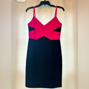 Lucy Paris Hot Pink & Black Bandage Mini Dress - side & midriff cut-outs, Small